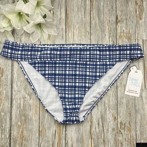 Women's Seersucker Mid Rise Bikini Swim Bottoms, Size XL